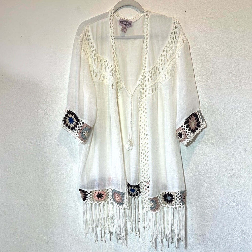 White Crochet Trim Kimono